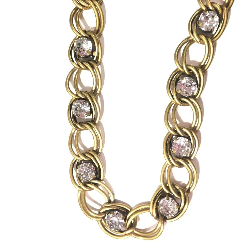Chain Link Belt Matte Gold-tone w/ Rhinestones Lobster Closure 30-41 
